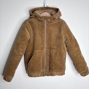 GAP Kids Sherpa Lined Hooded Corduroy Jacket Camel Size S EUC